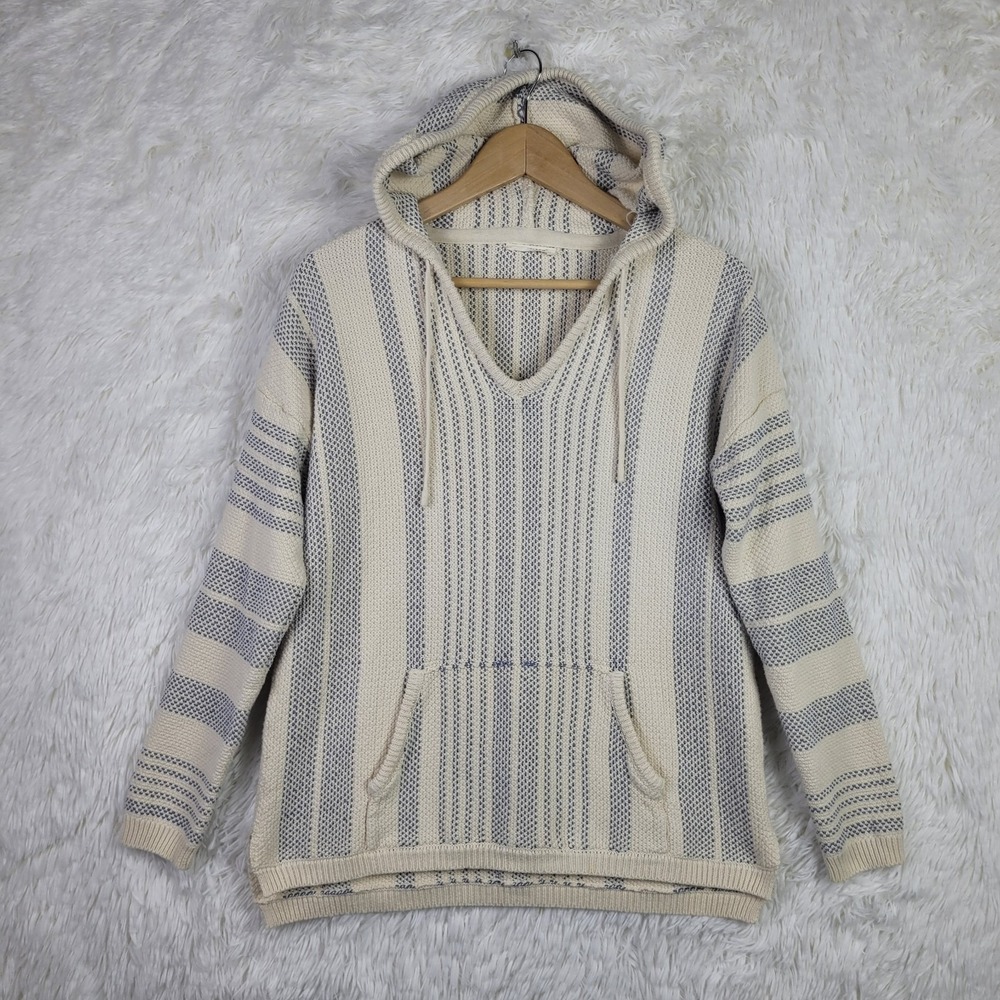 Love Stitch Cream‎ Striped Sun Washed Knit Hoodie Sz S Boho Beach